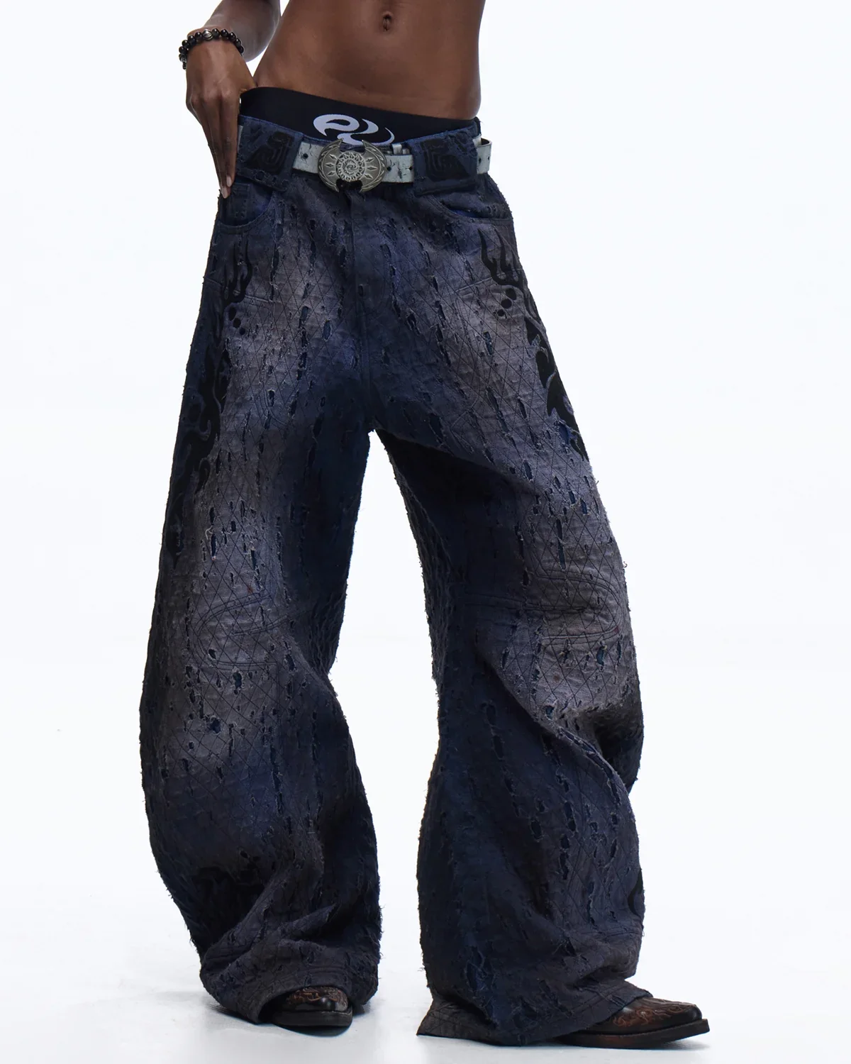 Personsoul Ripped Double-Layer Curved Jeans - Image 2