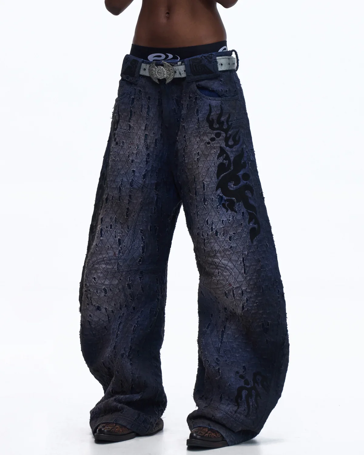 Personsoul Ripped Double-Layer Curved Jeans - Image 3