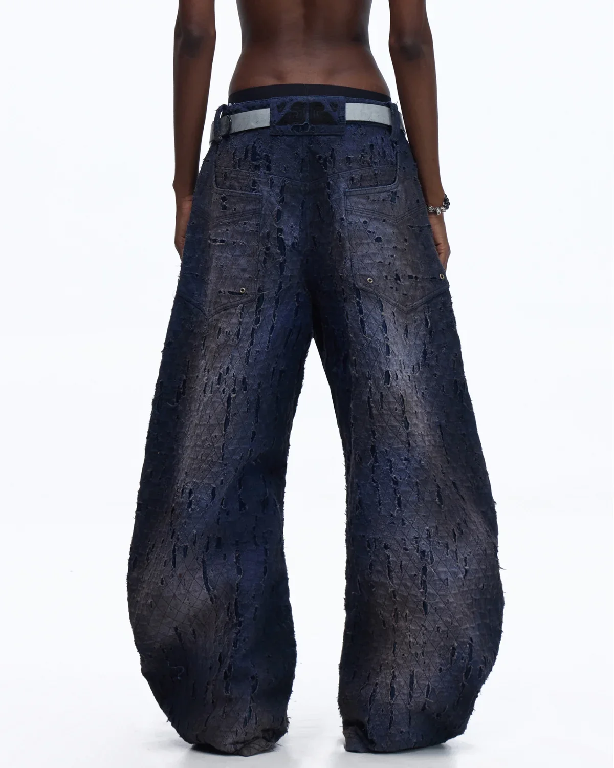 Personsoul Ripped Double-Layer Curved Jeans - Image 4