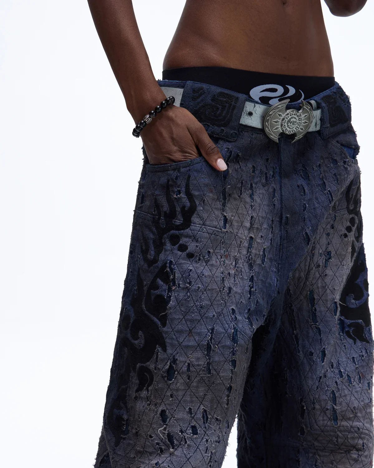 Personsoul Ripped Double-Layer Curved Jeans - Image 5