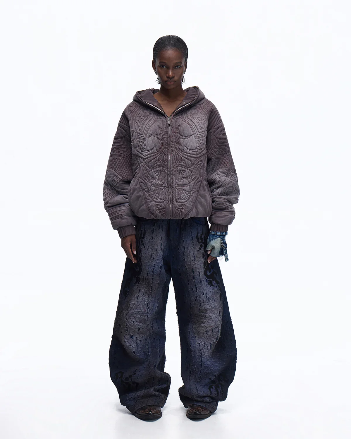 Personsoul Ripped Double-Layer Curved Jeans - Image 8