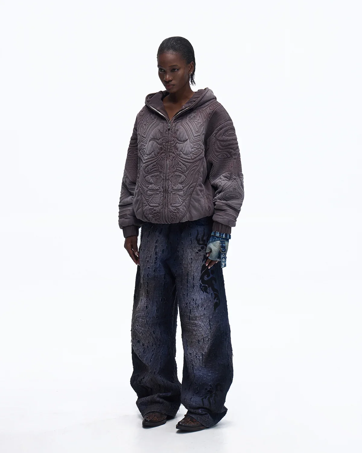 Personsoul Ripped Double-Layer Curved Jeans - Image 9