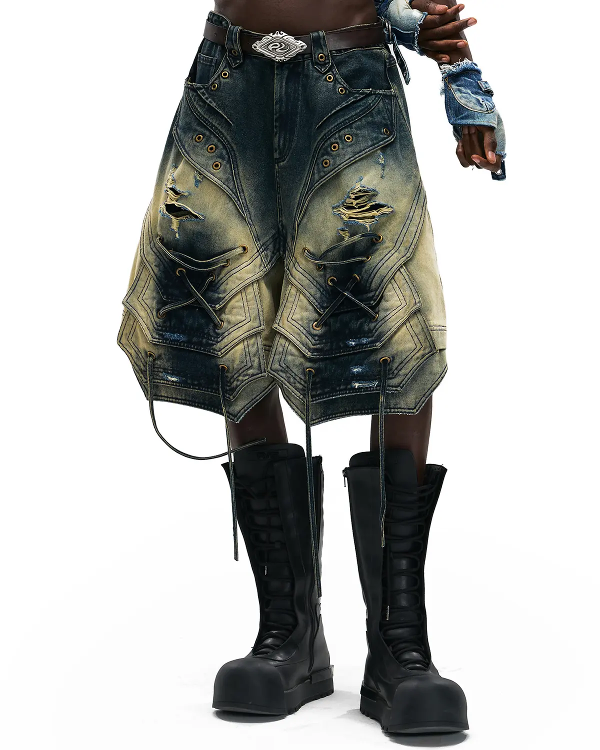 Personsoul Scaled Corded Denim Shorts - Image 4