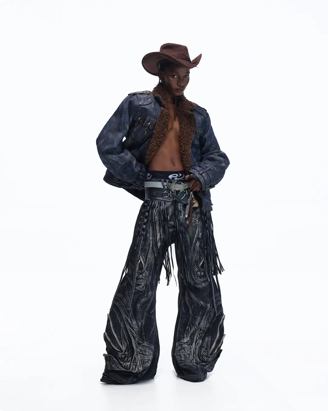 Personsoul Sherpa Lined Raw Denim Jacket - Image 10
