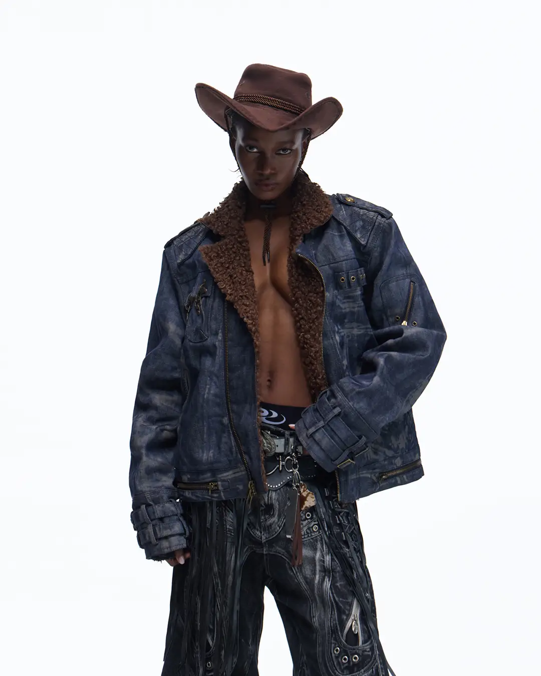Personsoul Sherpa Lined Raw Denim Jacket - Image 2