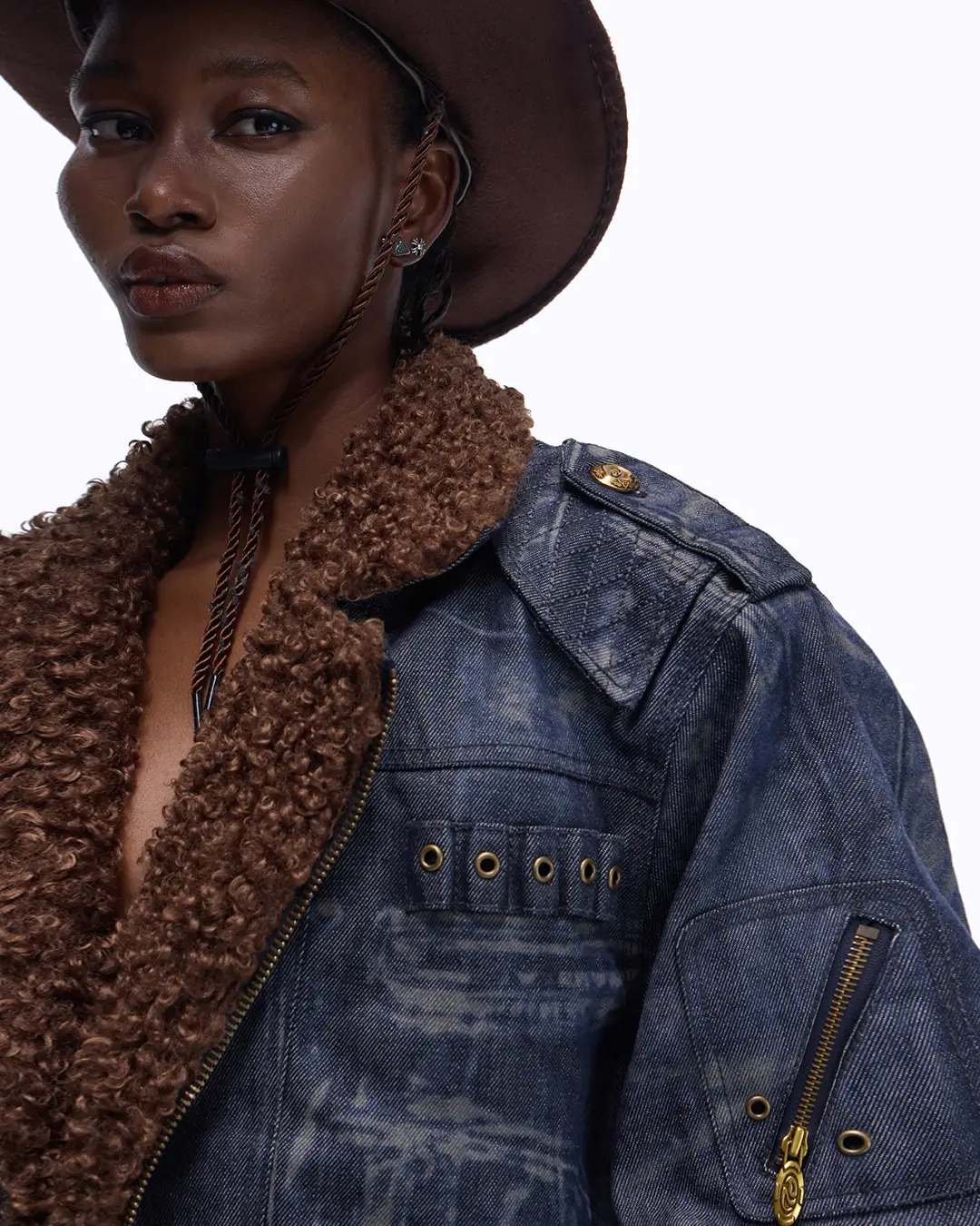 Personsoul Sherpa Lined Raw Denim Jacket - Image 4