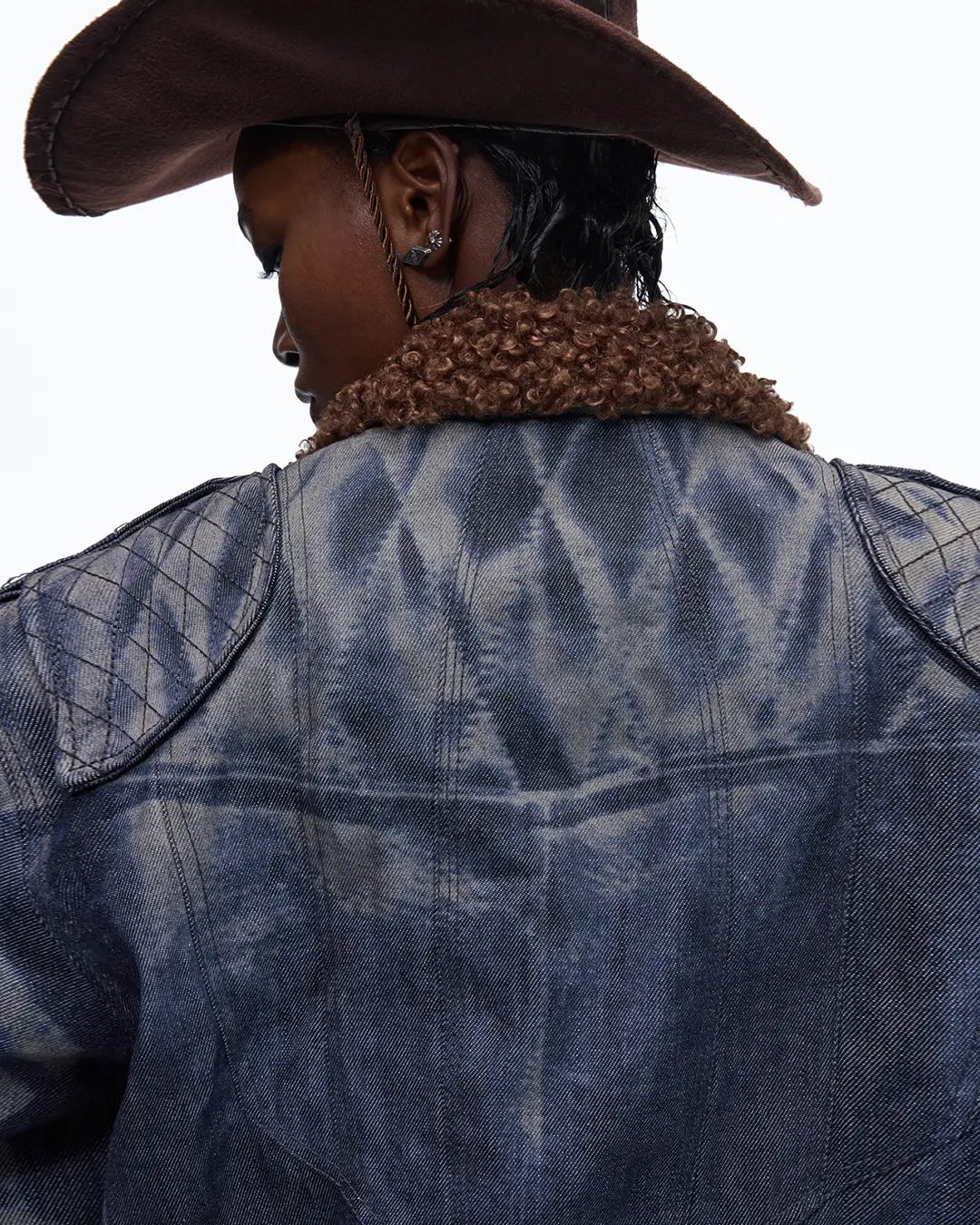 Personsoul Sherpa Lined Raw Denim Jacket - Image 5