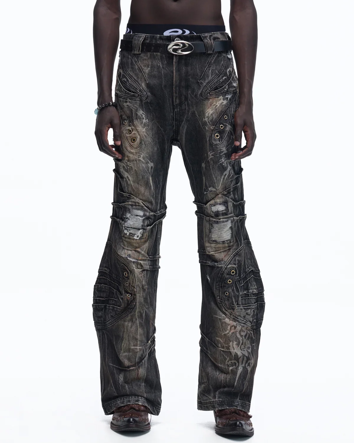 Personsoul Snake-Pattern Totem Slim-Fit Jeans