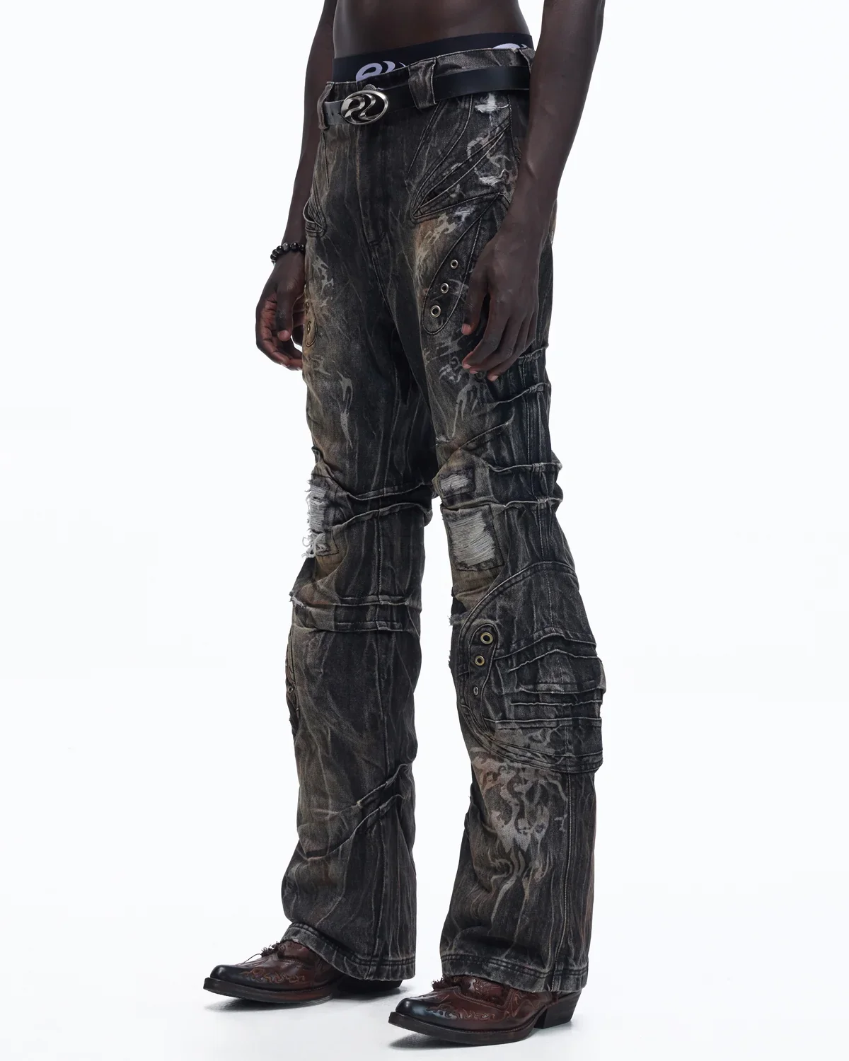 Personsoul Snake-Pattern Totem Slim-Fit Jeans - Image 2