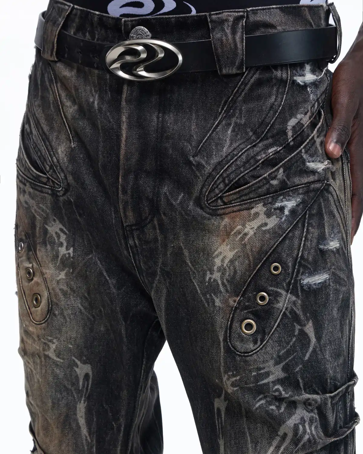 Personsoul Snake-Pattern Totem Slim-Fit Jeans - Image 4