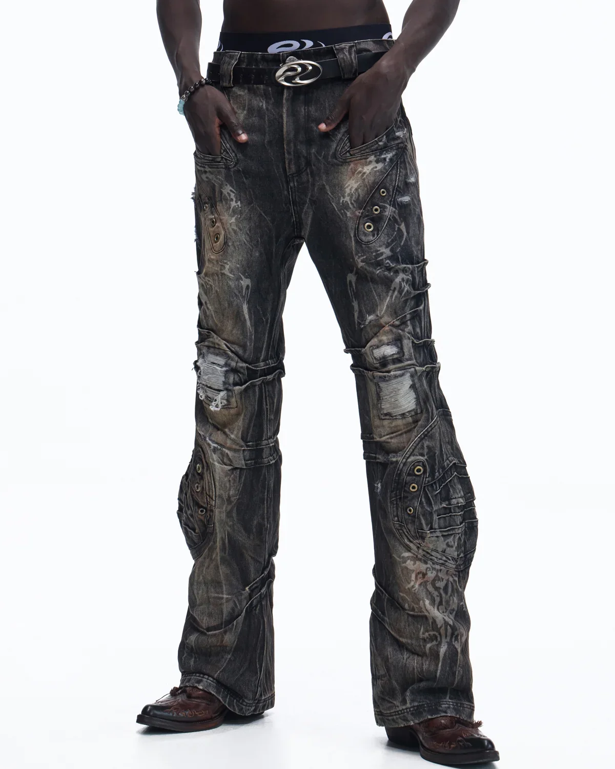 Personsoul Snake-Pattern Totem Slim-Fit Jeans - Image 6