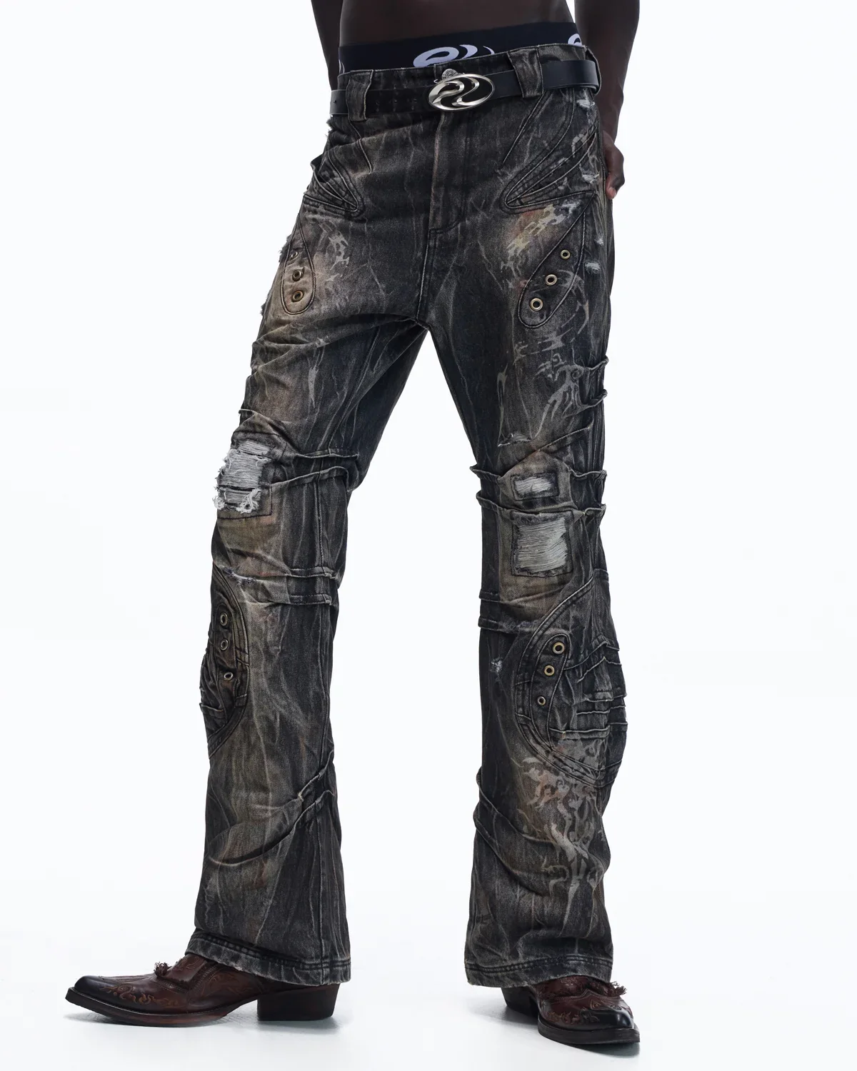 Personsoul Snake-Pattern Totem Slim-Fit Jeans - Image 7