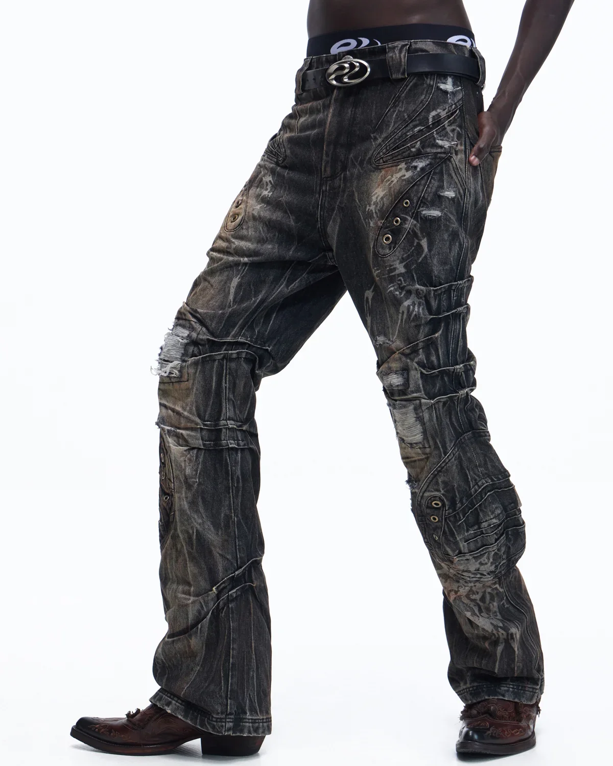 Personsoul Snake-Pattern Totem Slim-Fit Jeans - Image 8
