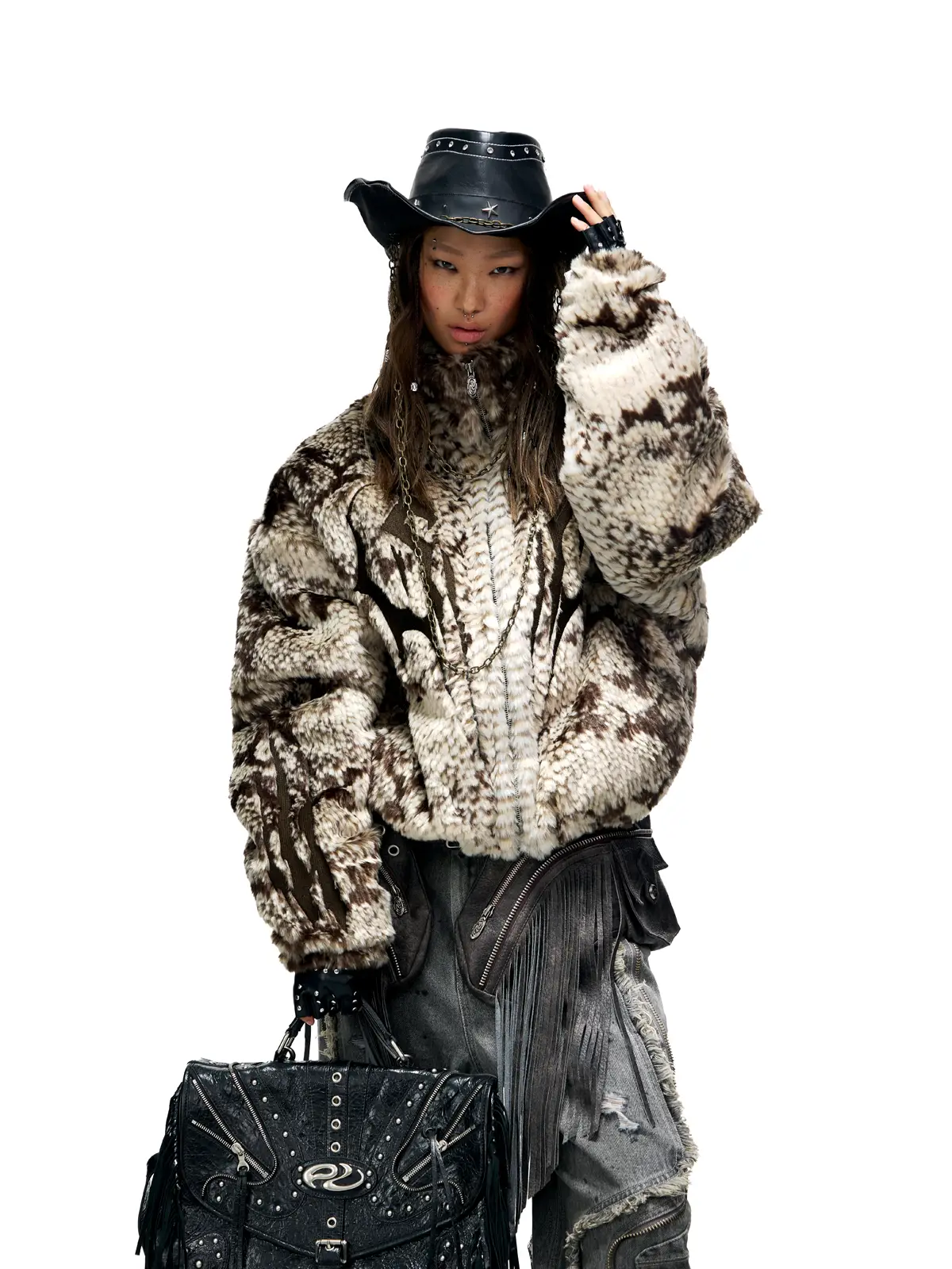 Personsoul Snake Print Faux Fur Jacket - Image 4