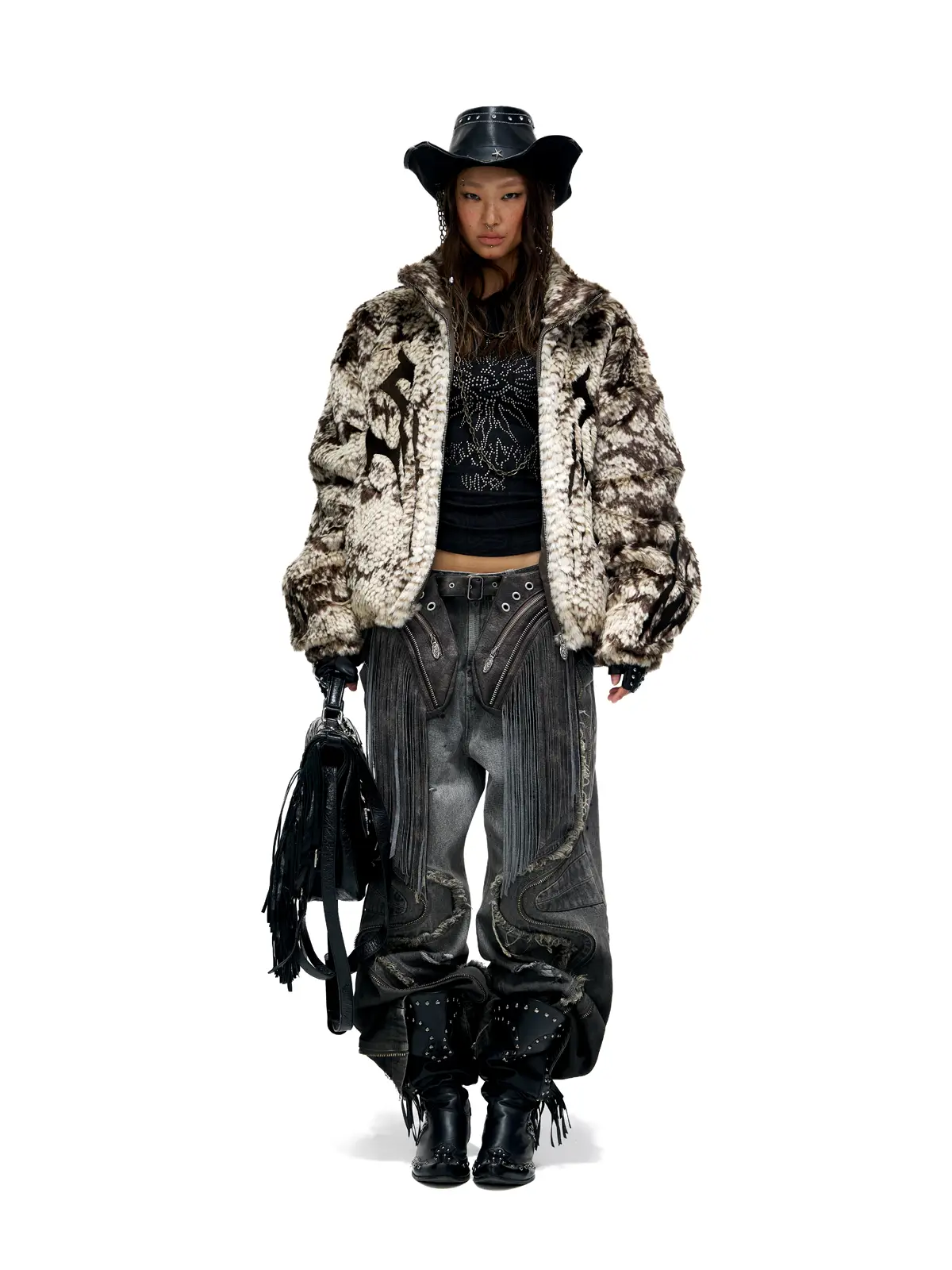Personsoul Snake Print Faux Fur Jacket - Image 5