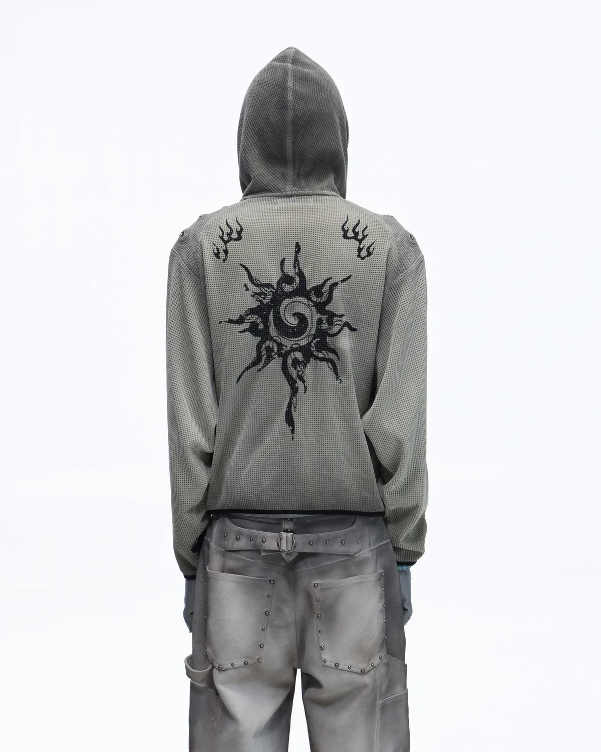 Personsoul Solar Totem Textured Plaid Hooded Sweatshirt - Image 3