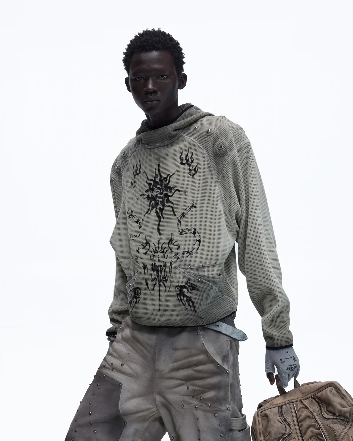Personsoul Solar Totem Textured Plaid Hooded Sweatshirt - Image 4