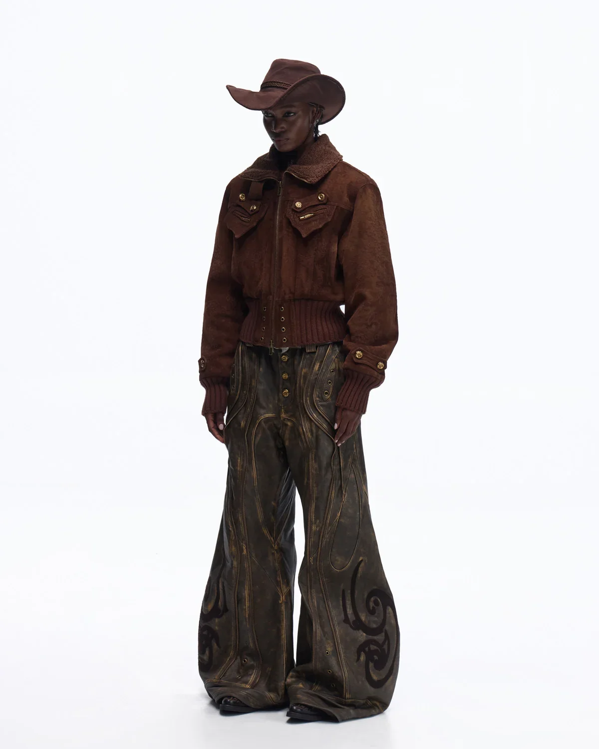 Personsoul Structured Totem Curved-leg Calf Leather Pants(Limited 100 pieces) - Image 13