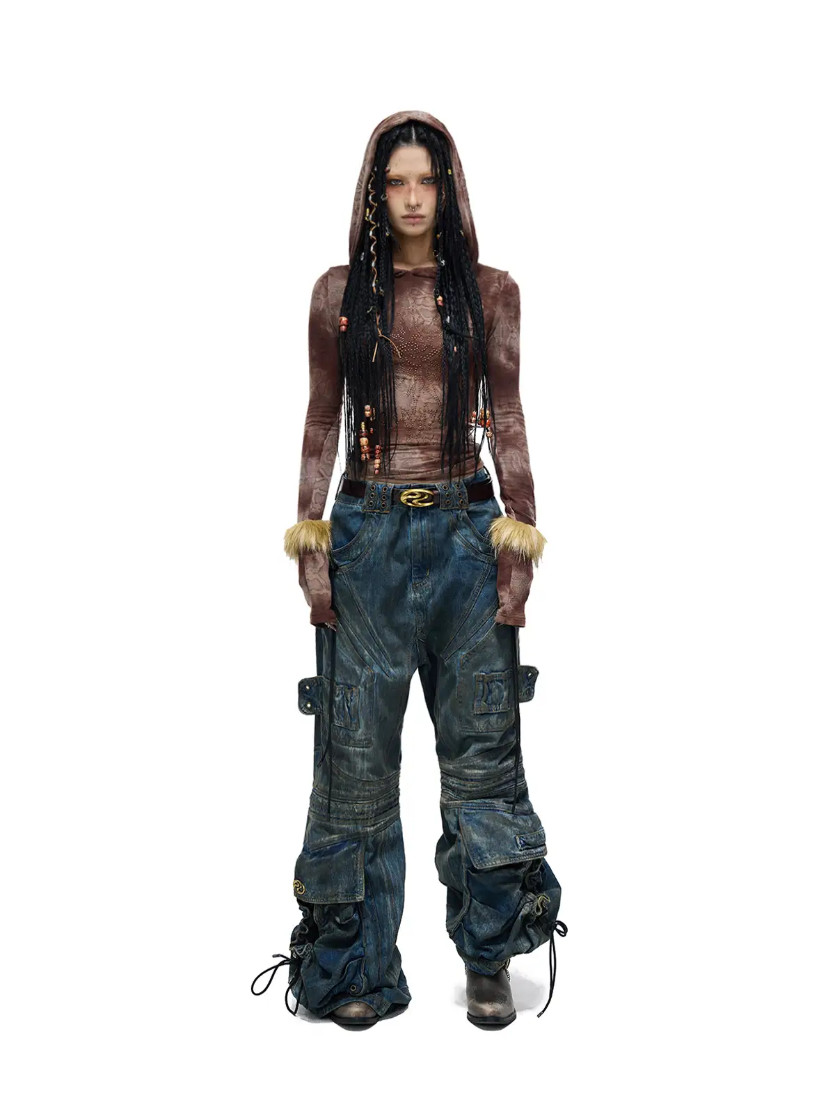 Personsoul Sun Totem Mesh Hooded Bottoming Shirt - Image 12