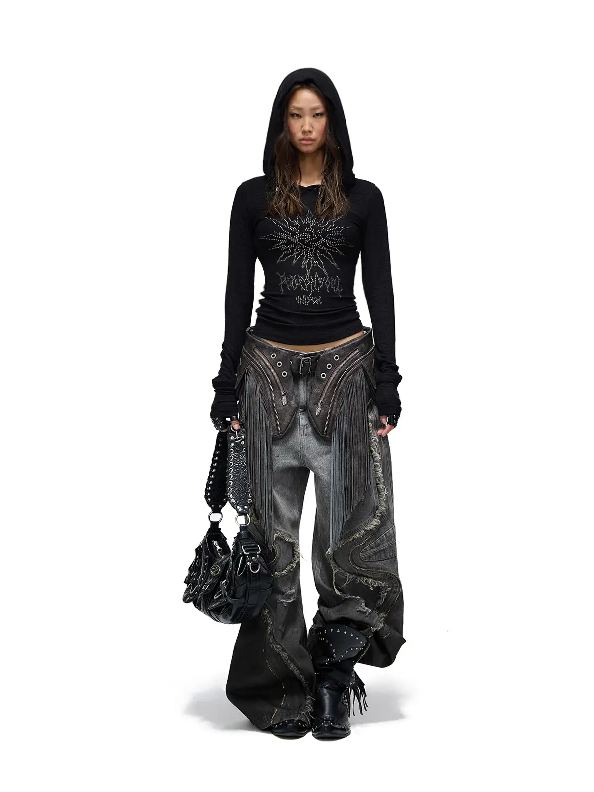 Personsoul Sun Totem Mesh Hooded Bottoming Shirt - Image 15