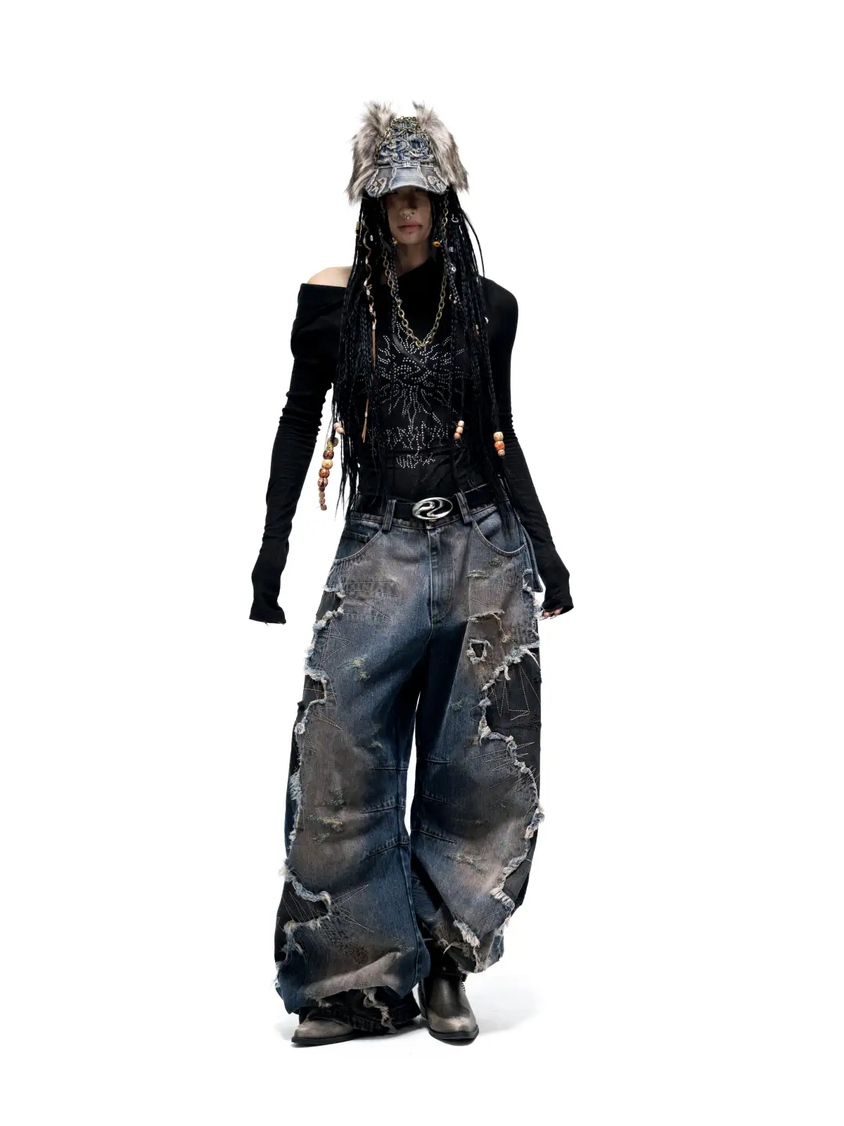 Personsoul Sun Totem Mesh Hooded Bottoming Shirt - Image 16