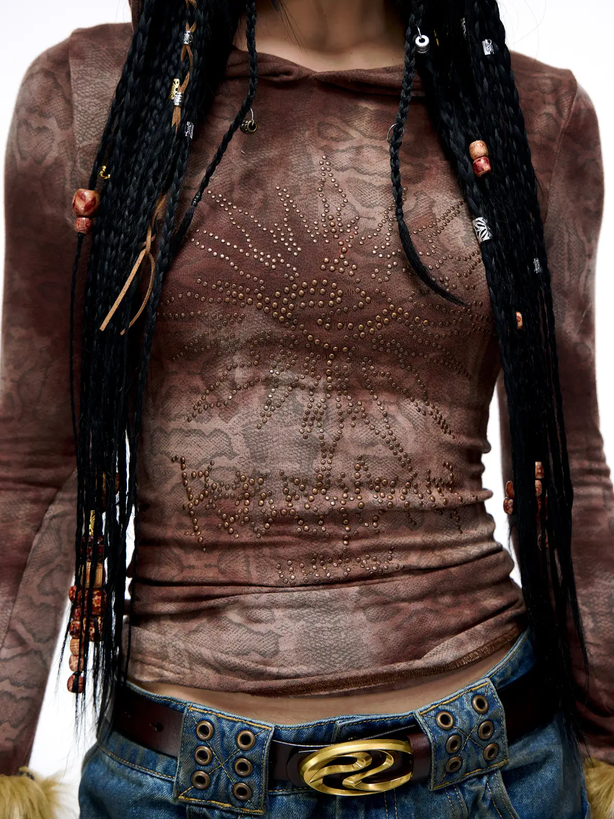 Personsoul Sun Totem Mesh Hooded Bottoming Shirt - Image 3