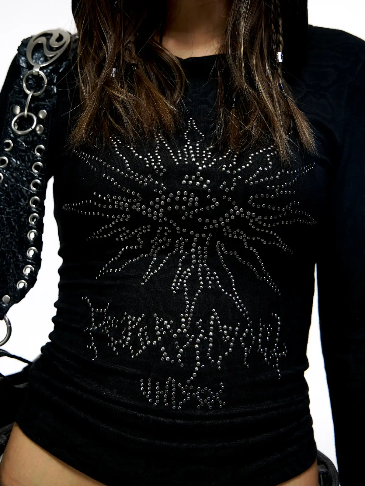 Personsoul Sun Totem Mesh Hooded Bottoming Shirt - Image 9
