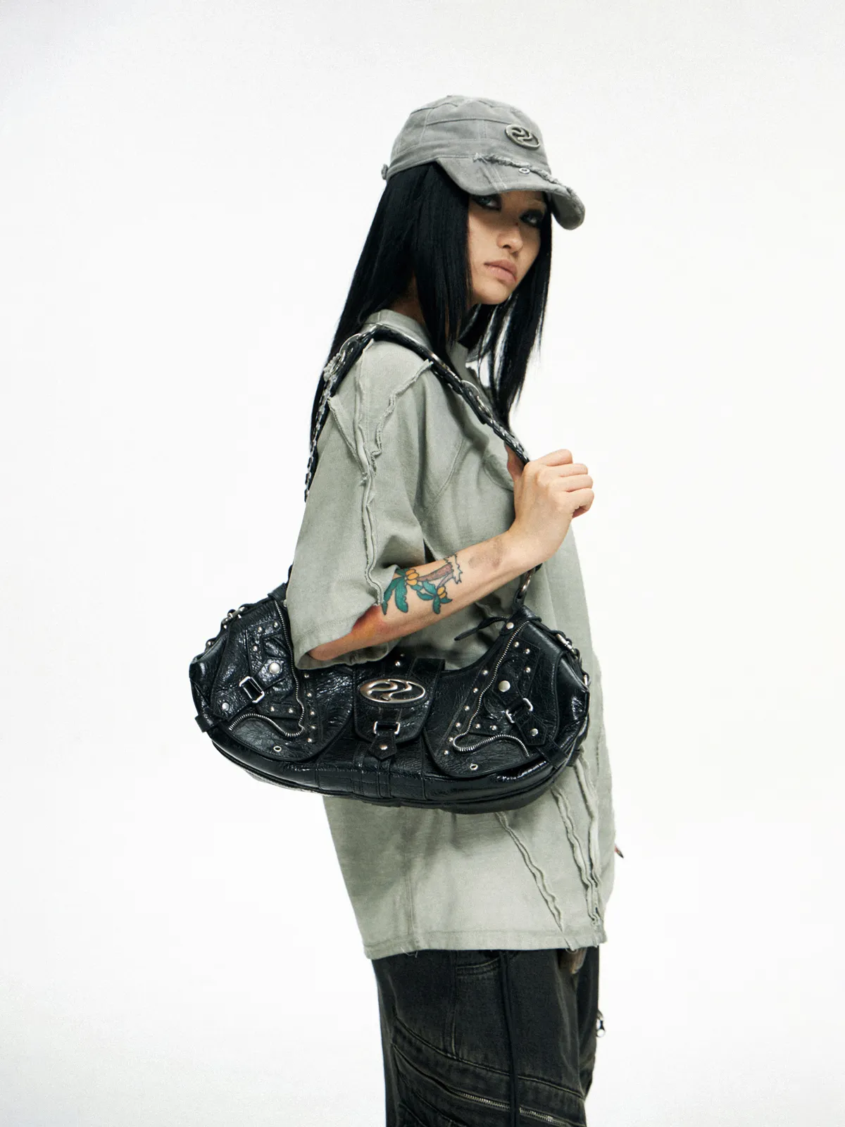 Personsoul Techwear Metal Leather Shoulder Bag - Image 2