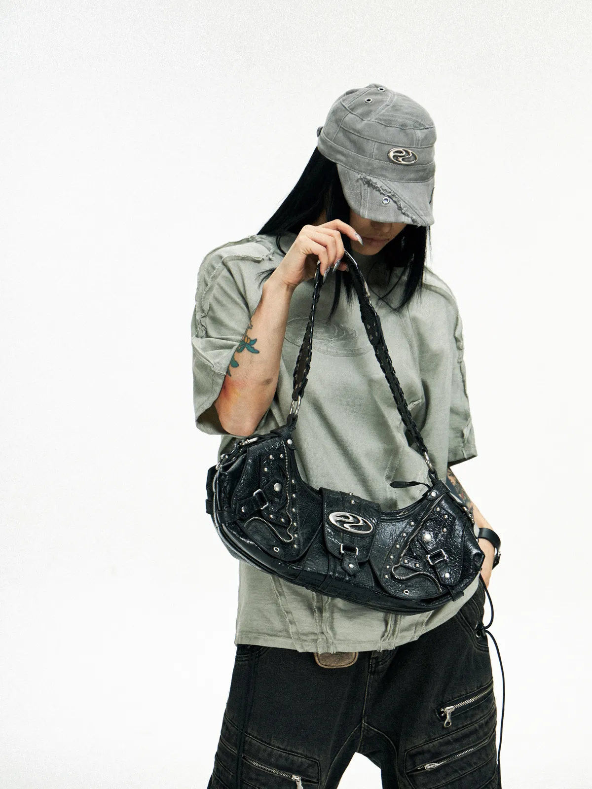 Personsoul Techwear Metal Leather Shoulder Bag - Image 6