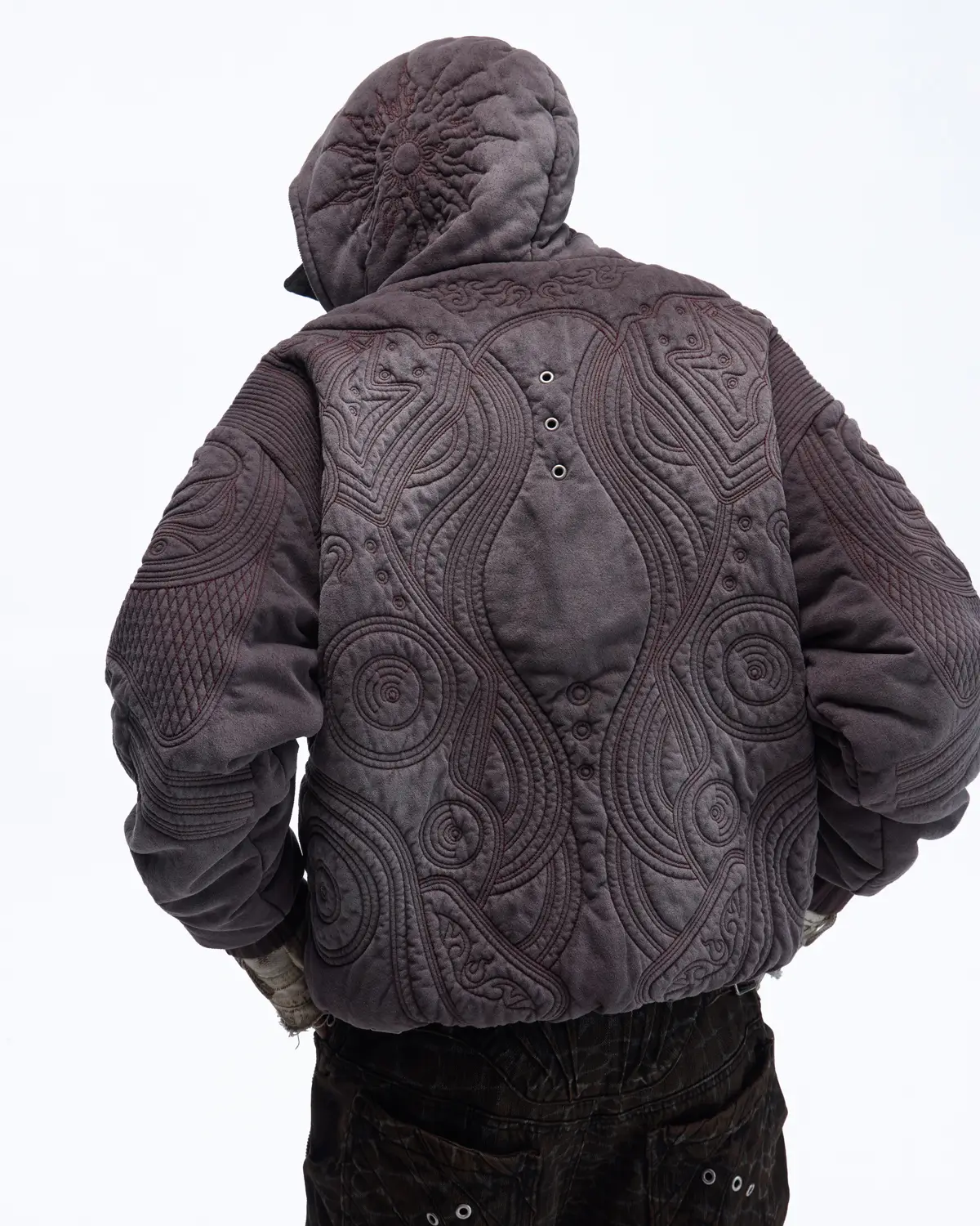 Personsoul Textured Full-Zip Hoodie with Chinese Motif Embroidery - Image 3