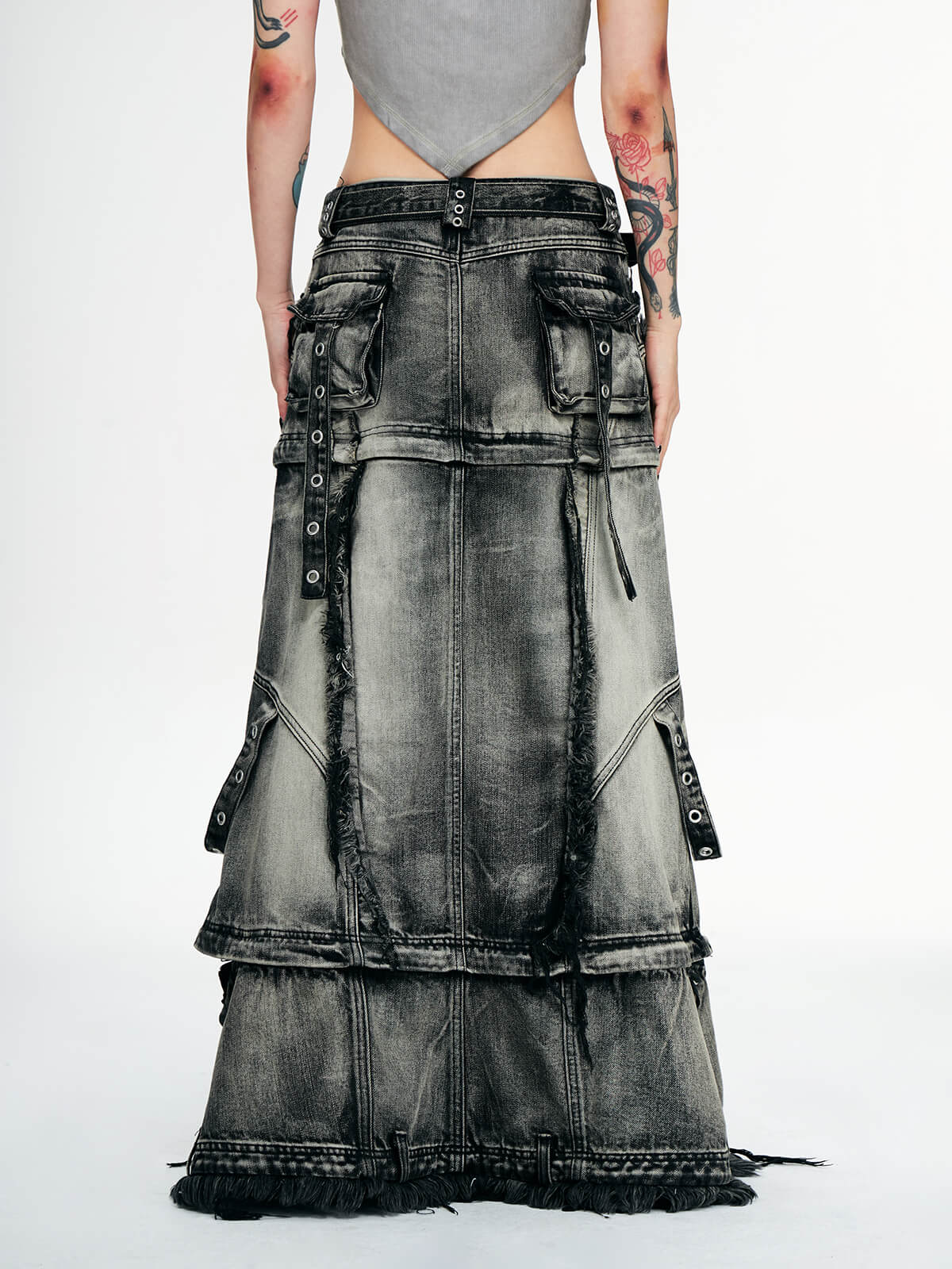 Personsoul Three-Stage Faded Maxi Denim Skirt(limited) - Image 12