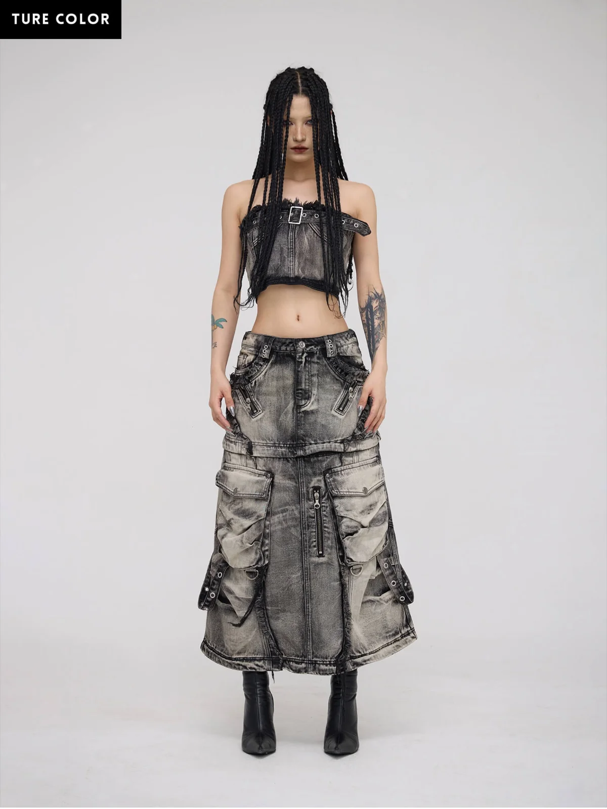 Personsoul Three-Stage Faded Maxi Denim Skirt(limited) - Image 13