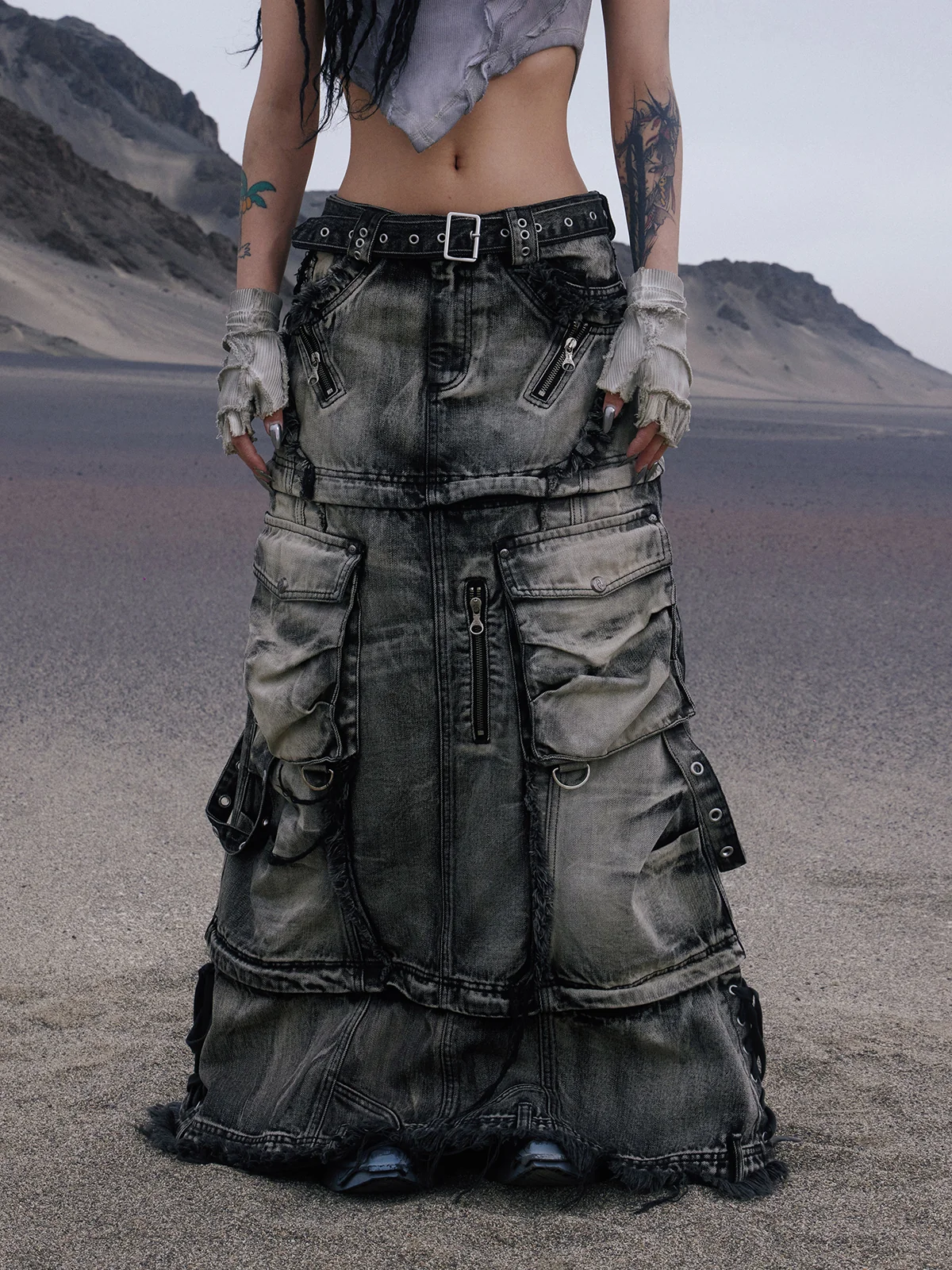 Personsoul Three-Stage Faded Maxi Denim Skirt(limited) - Image 3