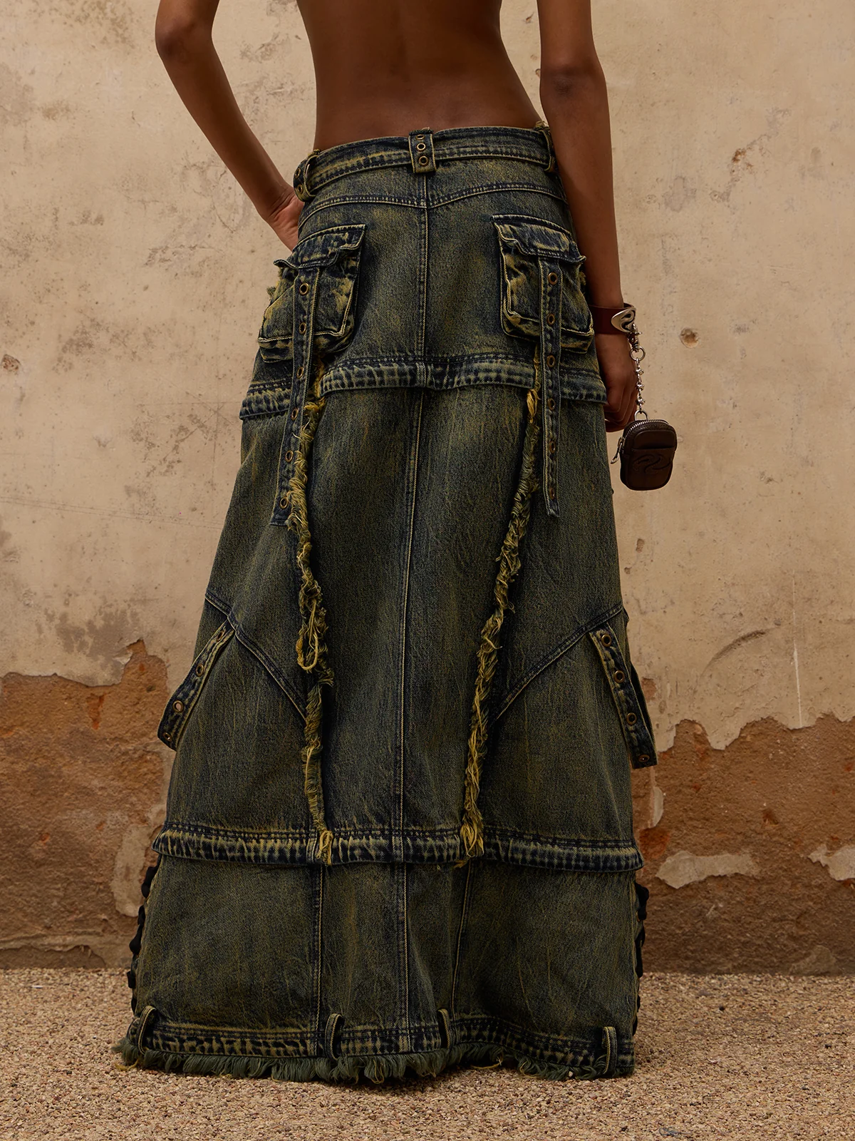 Personsoul Three-Stage Maxi Denim Skirt - Image 3