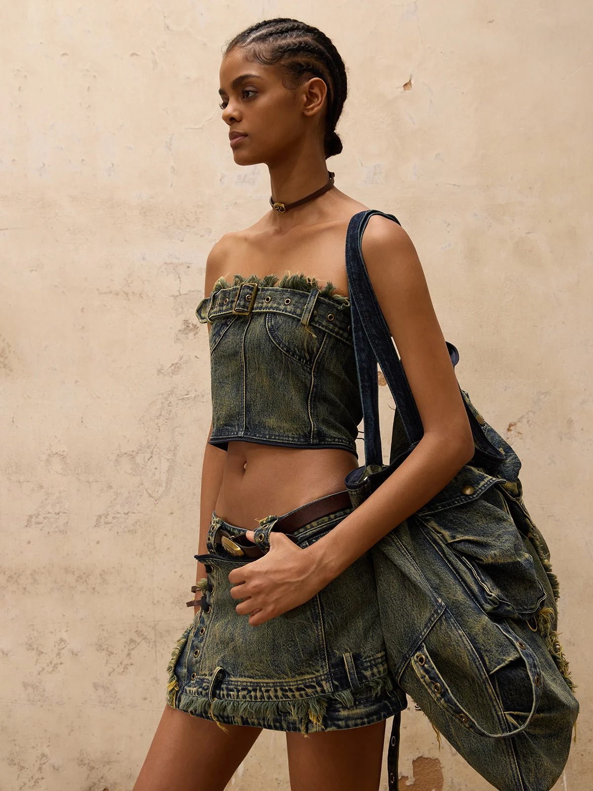 Personsoul Three-Stage Maxi Denim Skirt - Image 6