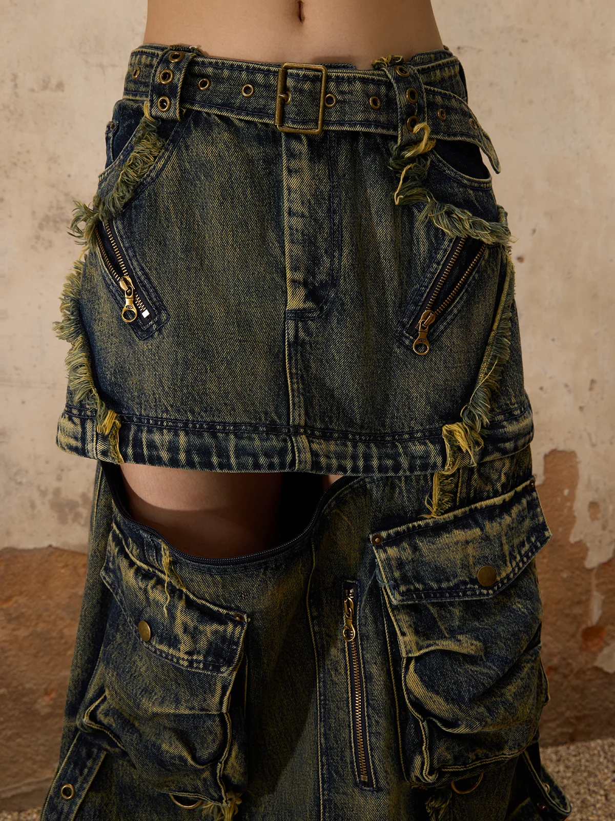 Personsoul Three-Stage Maxi Denim Skirt - Image 8