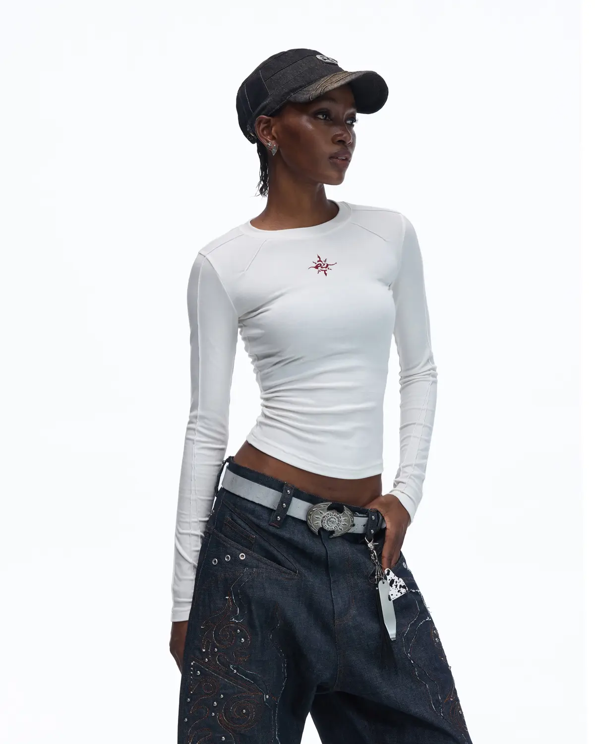 Personsoul Top-Grain Cowhide Axe-Shaped Belt Gray - Image 4