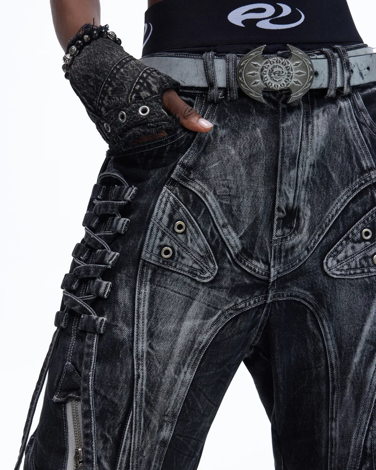 Personsoul Top-Grain Cowhide Axe-Shaped Belt Gray - Image 6