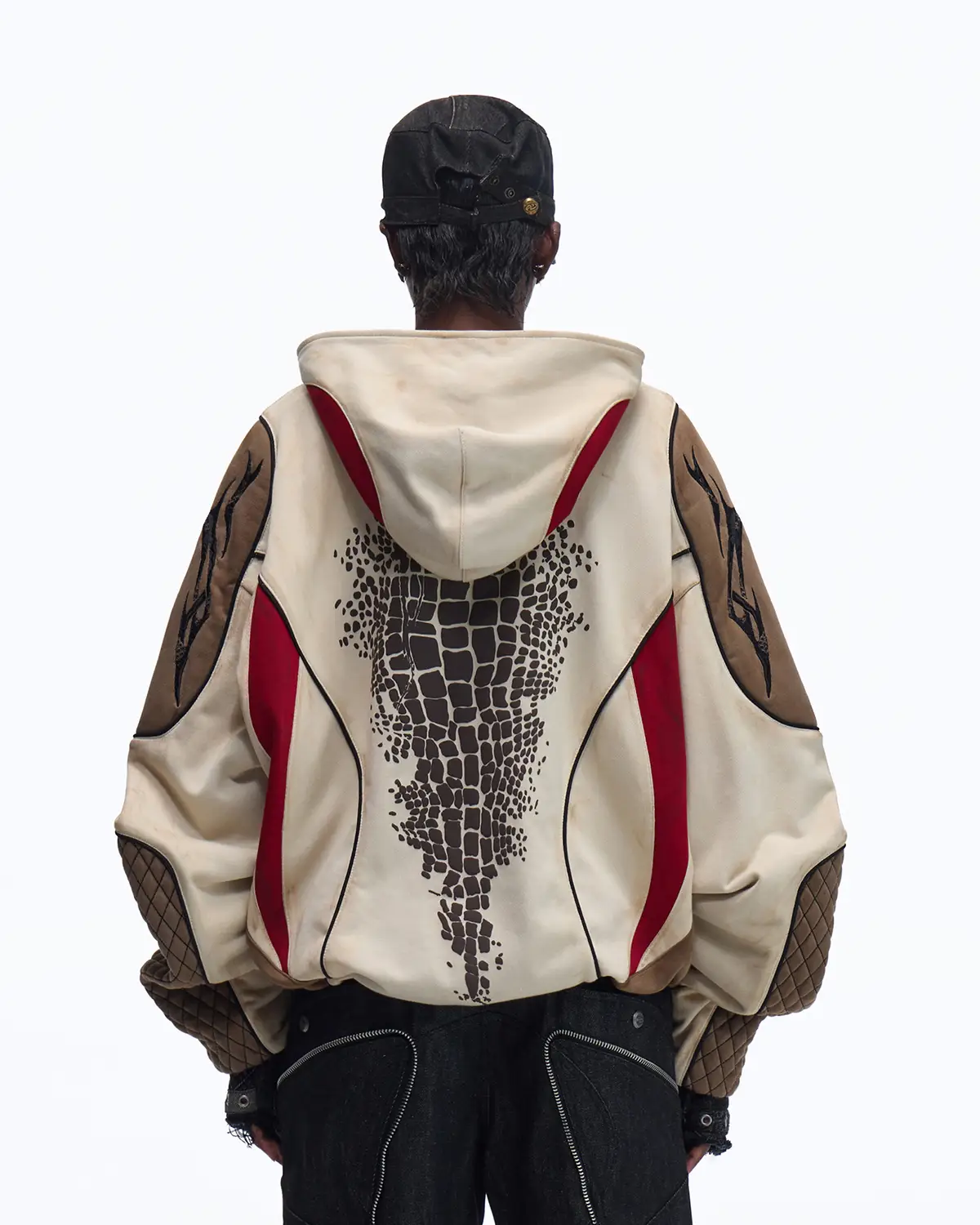 Personsoul Totem Color-Block Racing Hoodie In Brown - Image 3