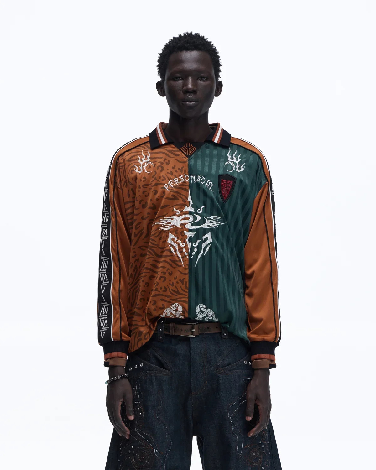 Personsoul Tribal-Animal Print Patchwork Shirt
