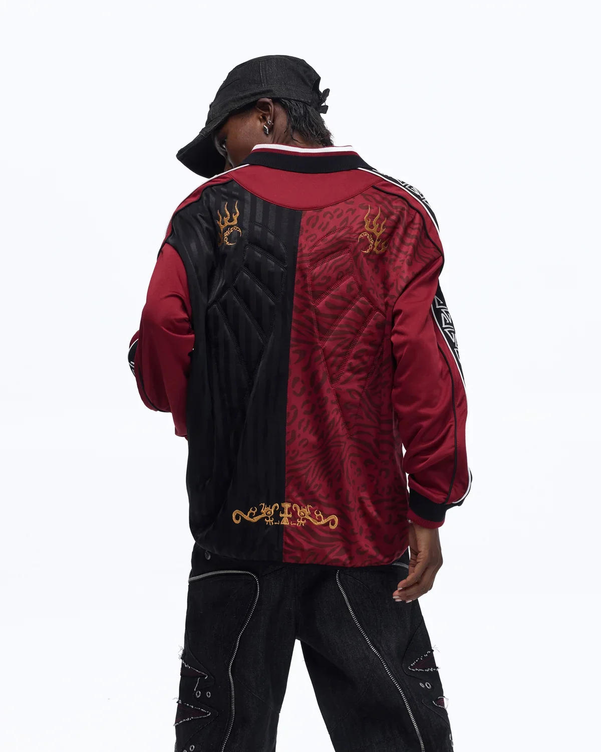 Personsoul Tribal-Animal Print Patchwork Shirt In Red - Image 3