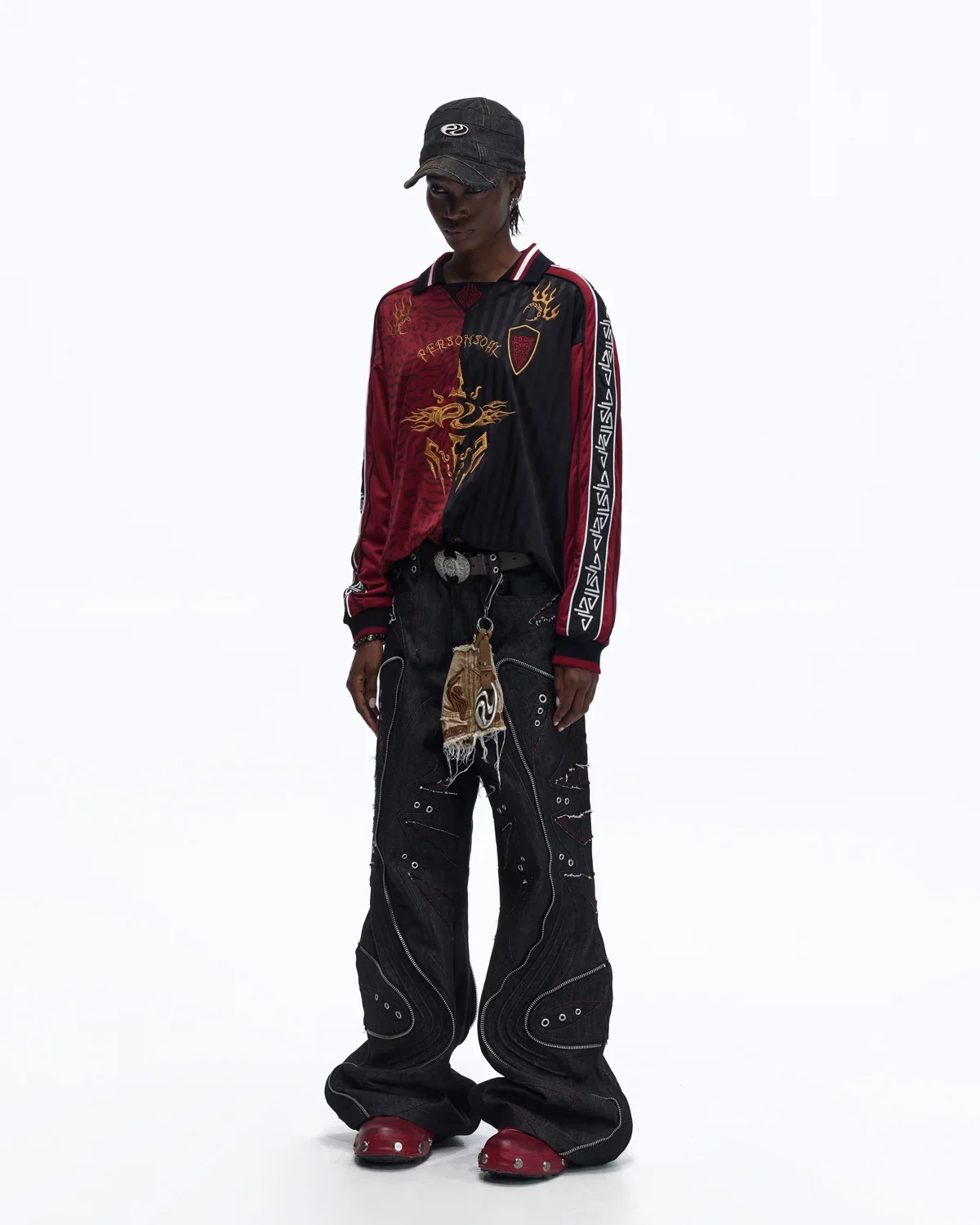 Personsoul Tribal-Animal Print Patchwork Shirt In Red - Image 5