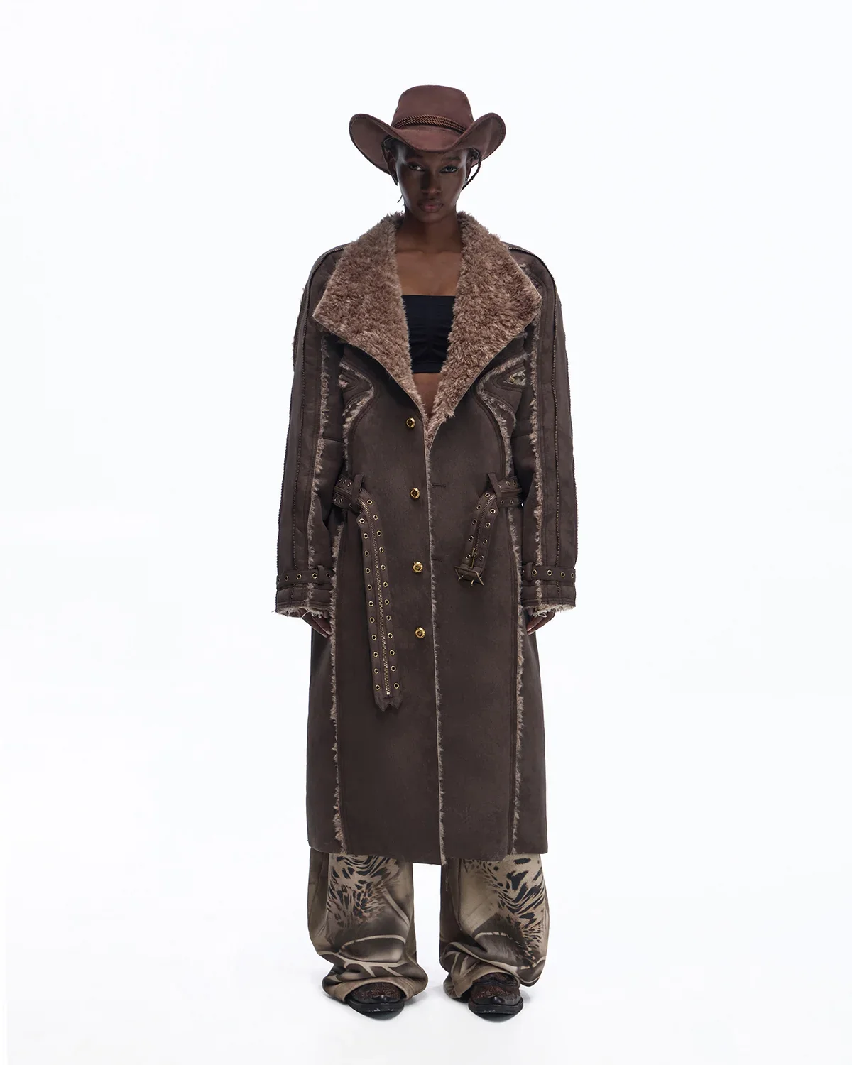 Personsoul Vintage Long Shearling Coat