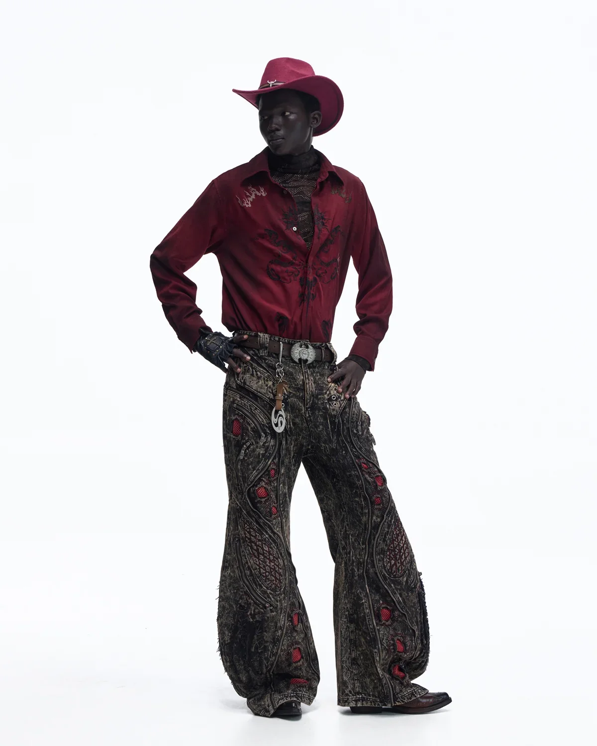 Personsoul Vintage Wine Red Shirt with Totem Print - Image 12