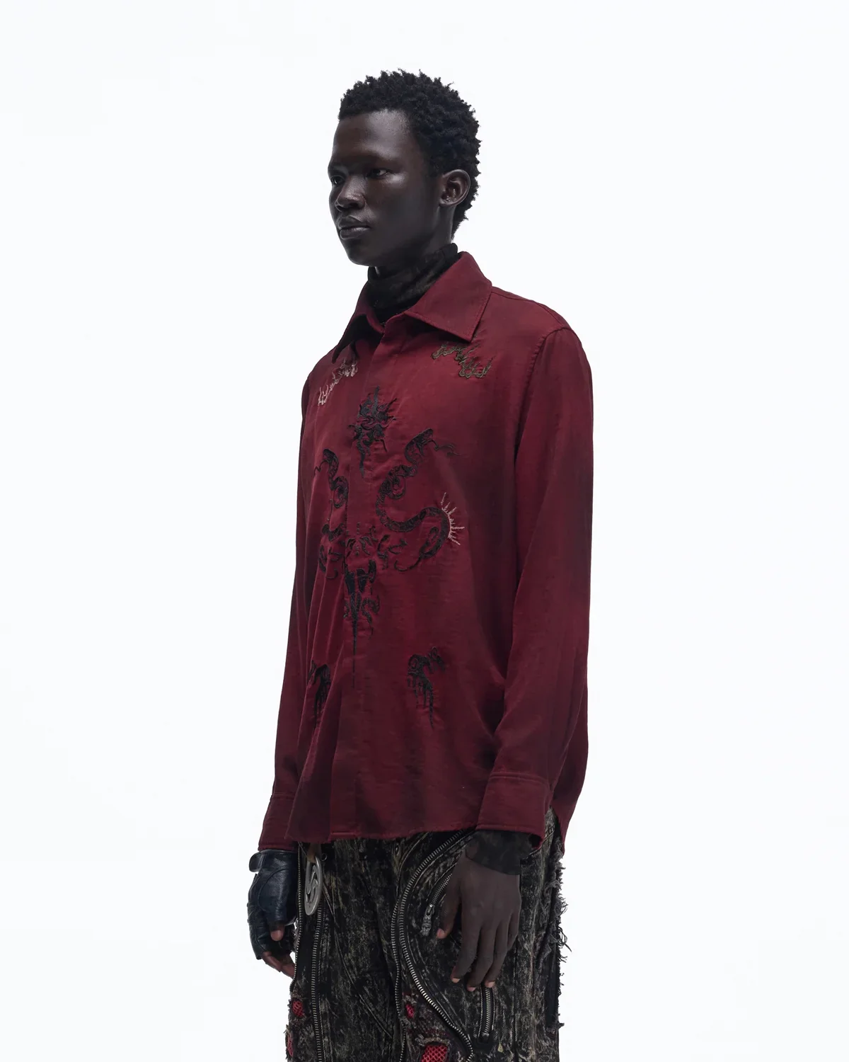 Personsoul Vintage Wine Red Shirt with Totem Print - Image 2