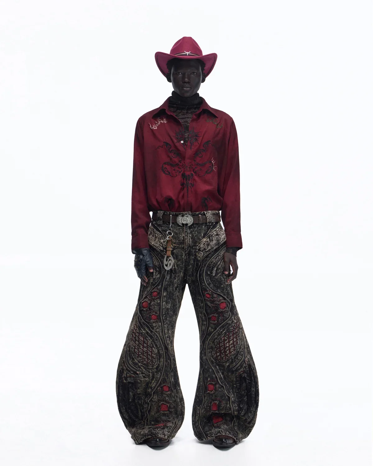 Personsoul Vintage Wine Red Shirt with Totem Print - Image 7