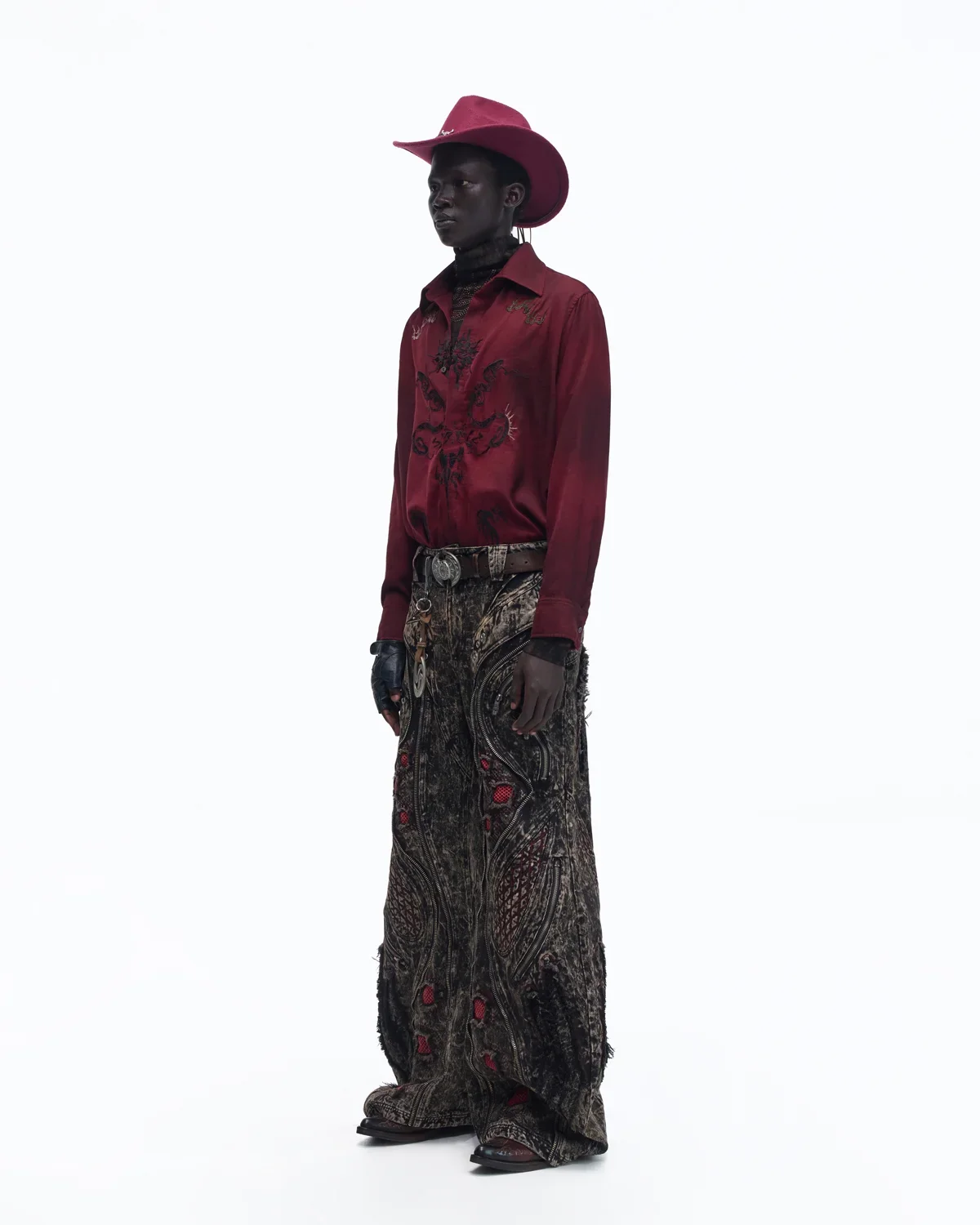Personsoul Vintage Wine Red Shirt with Totem Print - Image 8