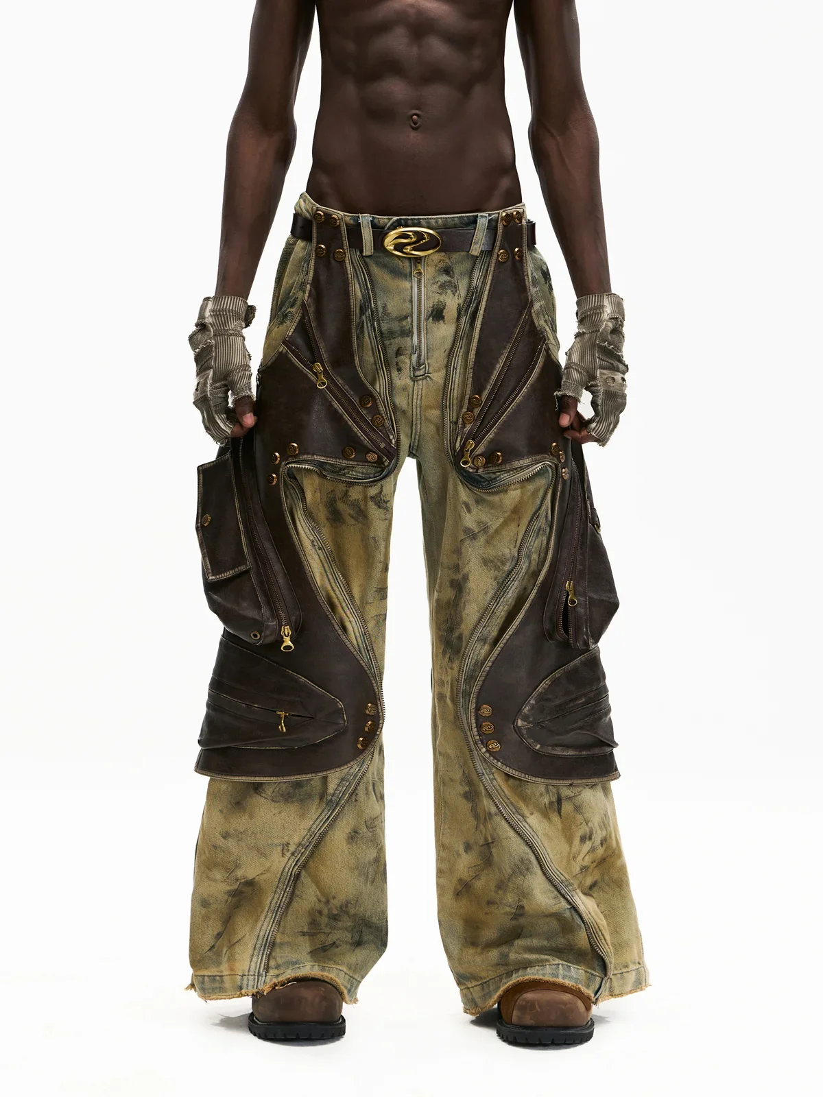 Personsoul Western Dunes Leather Panel Jeans