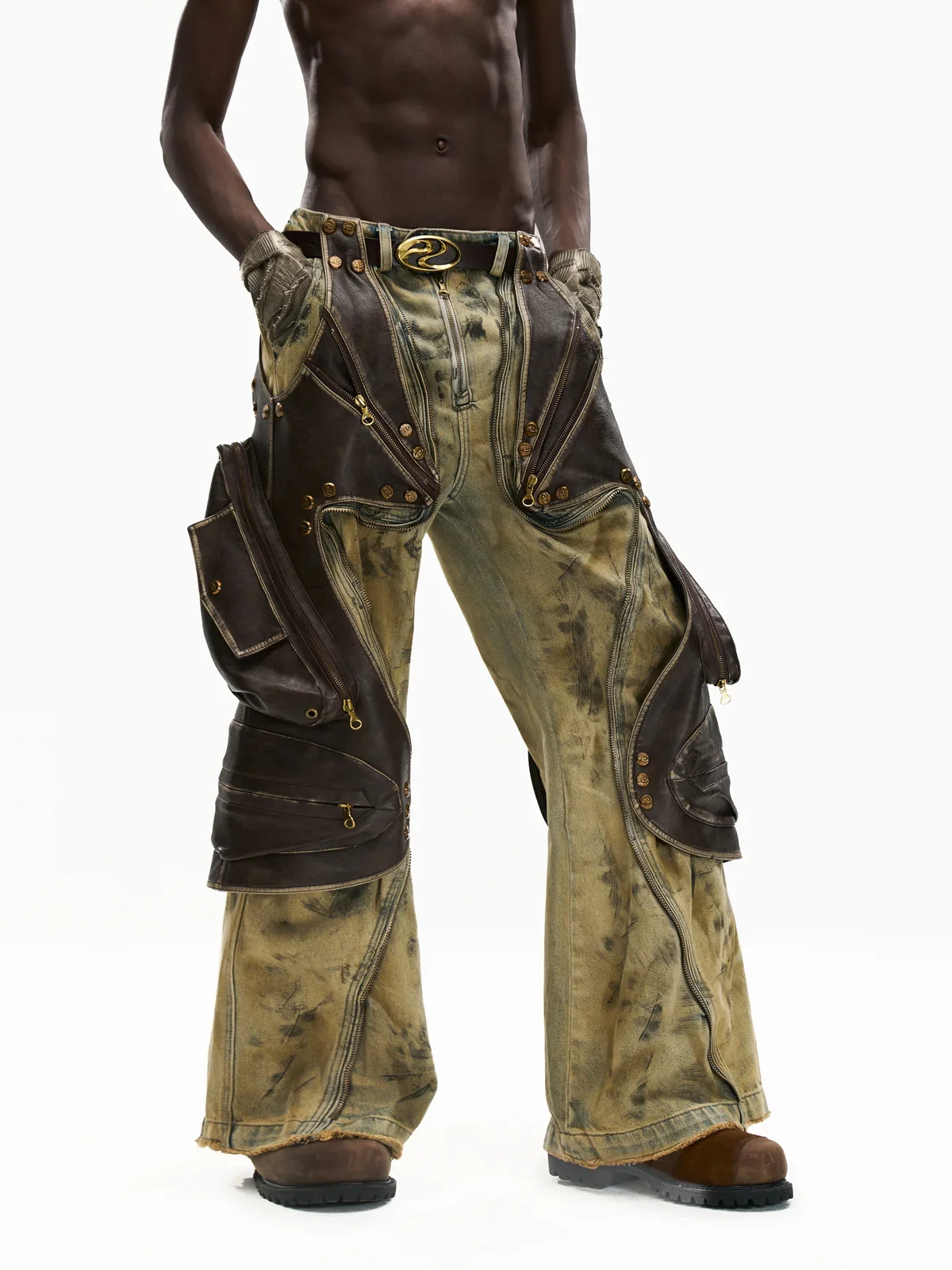 Personsoul Western Dunes Leather Panel Jeans - Image 5