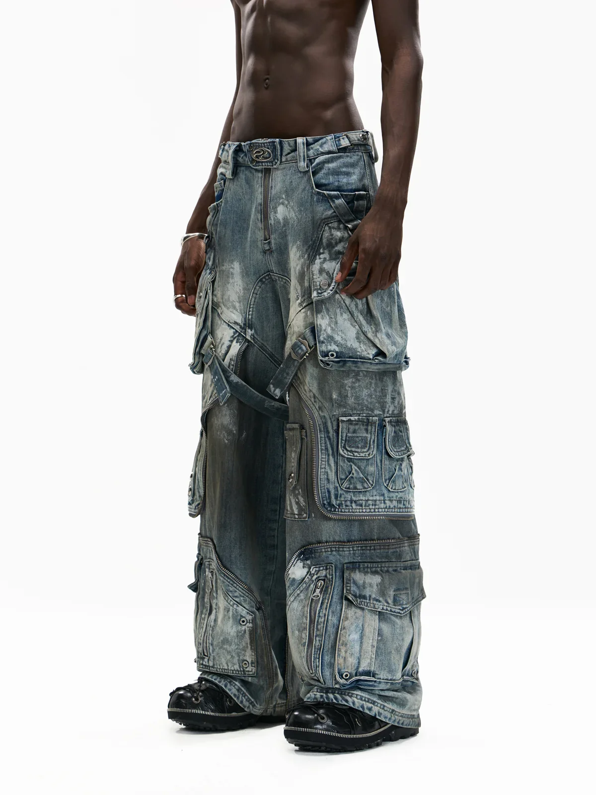 Personsoul White Stain Graffiti Cargo Pants - Image 2